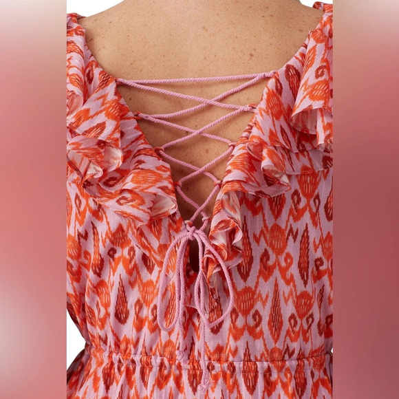 Figue Tahlia Ruffle Pink High-low Dress Size XS Flutter Sleeve - Picture 2 of 11